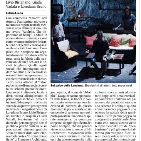 ADOLPHE - Recensione di Letizia Lucca, Gazzetta del Sud 19.06.15