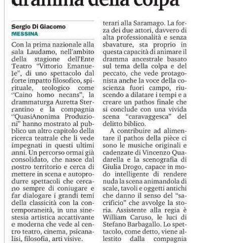 CAINO - Recensione di Di Giacomo, Gazzetta del Sud 22.06.16