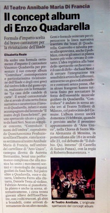 CONTROLUCE - Recensione Elisabetta Reale Gazzetta del Sud