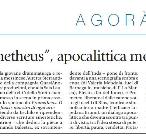 PROMETHEUS - Recensione di Sergio Di Giacomo, Avvenire 6.6.2017