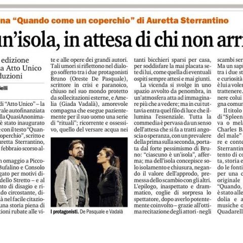 QUANDO, COME UN COPERCHIO - Recensione Gazzetta del Sud Bonardelli 28.10.15